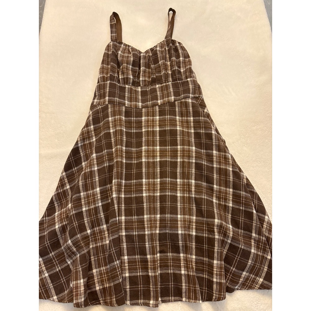 Belle Pogue Brown Plaid Midi Dress Plus Size 2X Cottagecore Smocked A-Line